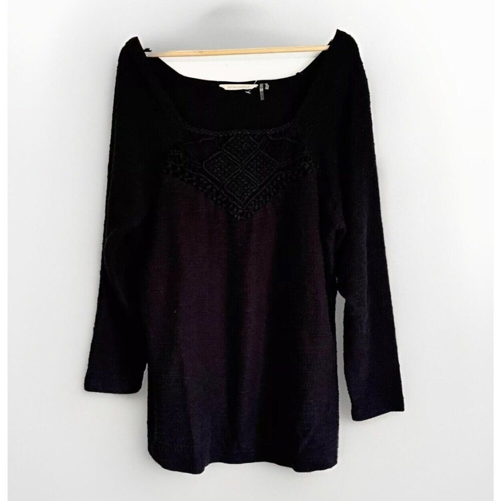 Soft Surroundings Black Crochet Top Women’s 2X Square Neck Boho Quiet Luxury